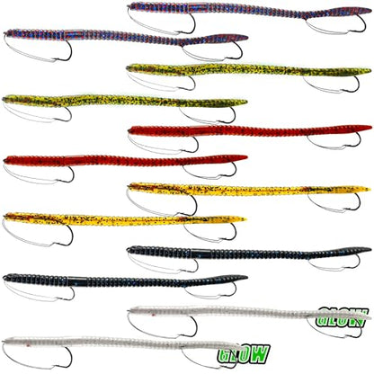 Fishing Lures Bass Lures, Weedless Pre Rigged Bionic Sinking Bass Fishing Lure Soft Plastic Swimbaits for Trout, Walleye, Crappie, Fishing Worm Swim Baits Minnows for Saltwater Freshwater - color: A4-12PCS-Pumpkin Seed, Green Pumpkin, Black Blue, Junebug,