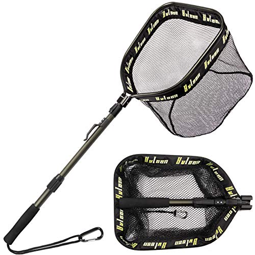 YVLEEN Floating Fishing Net - Folding Fishing Landing Net with Rubber Coating Mesh for Easy Fish Catch and Release, Fishing Net for Freshwater and Saltwater - color: D: Army Green(Telescopic Pole)