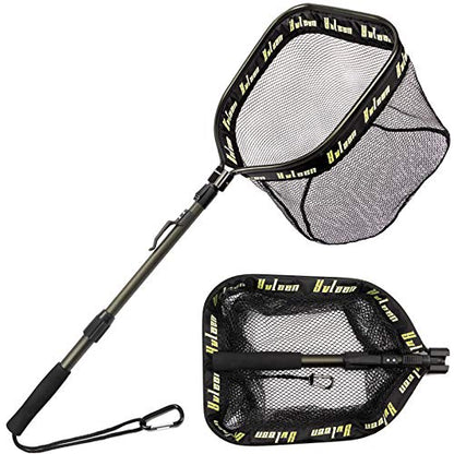 YVLEEN Floating Fishing Net - Folding Fishing Landing Net with Rubber Coating Mesh for Easy Fish Catch and Release, Fishing Net for Freshwater and Saltwater - color: D: Army Green(Telescopic Pole)