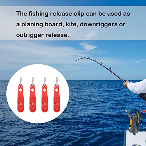 4Pcs Heavy Tension Snap Release Clips Lead Line Clip with Key Ring for Weight Planer Board Kites Downrigger Trolling Fishing - color: Red