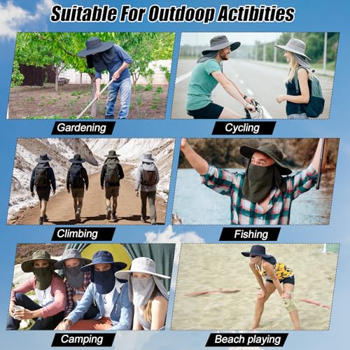 4 Pack Sun Hats for Men Women UPF 50+ Wide Brim Fishing Bucket Hat Summer Outdoor UV Protection Adjustable Neck Flap - color: Light Gray, Gray, Blue, Green