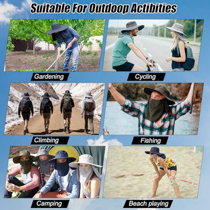 4 Pack Sun Hats for Men Women UPF 50+ Wide Brim Fishing Bucket Hat Summer Outdoor UV Protection Adjustable Neck Flap - color: Light Gray, Gray, Blue, Green