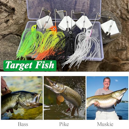 Fishing Lures Buzzbait Spinnerbait Jigs Lure for Bass Pike Fishing Freshwater 5/8oz Bass Fishing Lures
