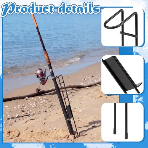 2 Set Blaze Bank Fishing Rod Holders Heavy Duty Steel Rod Stands for Shore Fishing - color: Black