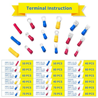 1200PCS Electrical Connector Kit - Automotive Insulated Crimp Terminals | Rings, Forks, Female Spades, Male Spades, Butt Crimp Electrical Connectors