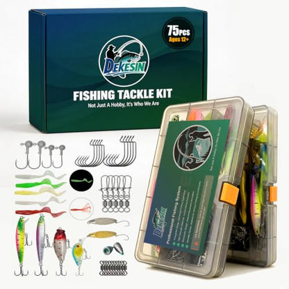 Elite Bass Fishing Tackle Box Kit - All-in-One Lure Set | Fully loaded with zero junk fillers. Premium Gear Gift for beginners, teens, Men, Dad, Weekend & Progressive Anglers - color: 75Pcs - Fishing Starter Kit (TEENS & Beginners)