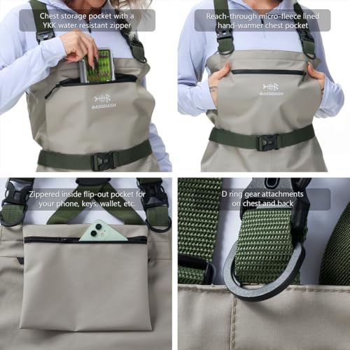 BASSDASH IMMERSE Women’s Breathable Stocking Foot Fishing Waders Waterproof Lightweight Chest Wader - size: XX-Large 8-9