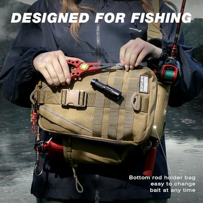 Ghosthorn Fishing Backpack with Tackle Boxes Fish Lip Gripper Pliers Lures Waterproof Tackle Bag with Rod Holder Fishing Gear - color: Khaki, size: Standard
