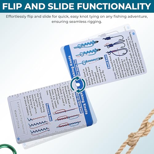 Fisherman's Knot Cards - 25 way Waterproof Pocket Guide & Knot Tying Tool | Fishing Knot Charts, Hook Size Chart for Salt Water Fishing | Gifts for Fisherman, Men, Boy Scouts Incl. Knots Landing Guide