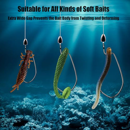 9KM DWLIFE EWG Worm Fishing Hooks - 100PCS Texas Rig Hooks for Bass Fishing, Worm Hook with Extra Wide Gap,Fishing Hooks for Freshwater/Saltwater - size: 2#-100PCS
