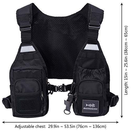 BASSDASH FV08 Ultra Lightweight Fly Fishing Vest for Men and Women Portable Chest Pack - color: Black