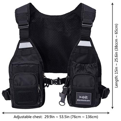 BASSDASH FV08 Ultra Lightweight Fly Fishing Vest for Men and Women Portable Chest Pack - color: Black