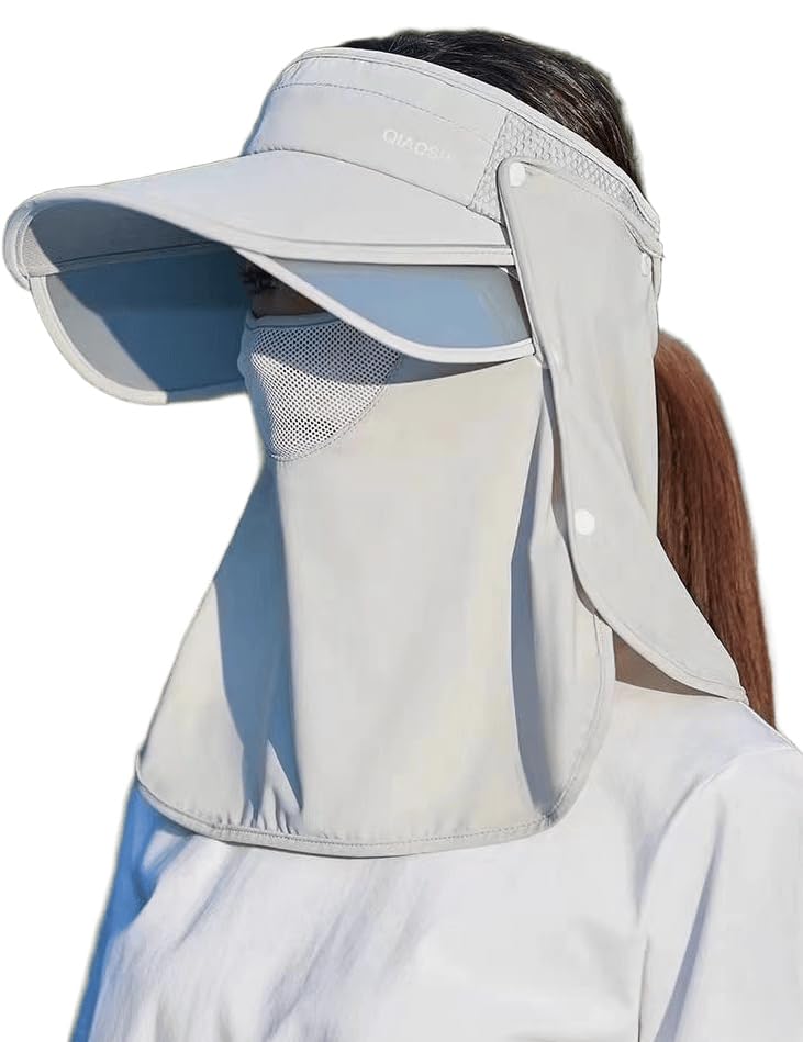 Womens Wide-Brim 3 in 1 Sun-Visor-Hat with Neck-Flap for Outdoor