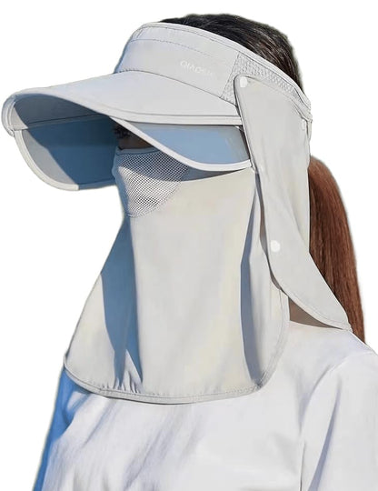 Womens Wide-Brim 3 in 1 Sun-Visor-Hat with Neck-Flap for Outdoor