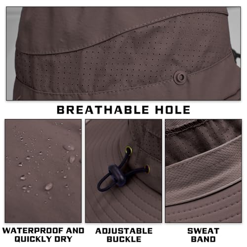 Sun Hats for Men Women, UPF50+ Protection Safari Hat,Wide Brim Fishing Hat with Neck Flap,Bucket Hats for Beach Hiking - color: Coffee