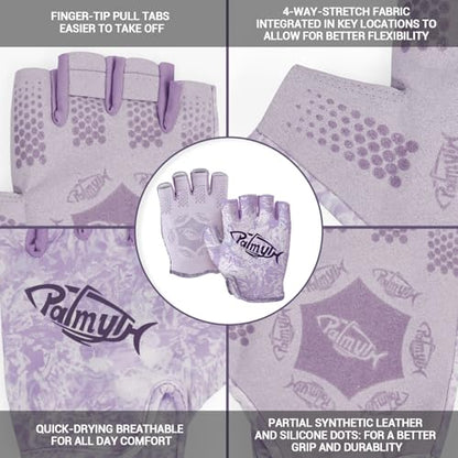 Palmyth Stubby UV Fishing Gloves Sun Protection Fingerless Glove Men Women UPF 50+ SPF for Kayaking, Paddling, Canoeing, Rowing, Driving - color: Lilac Tide, size: Large