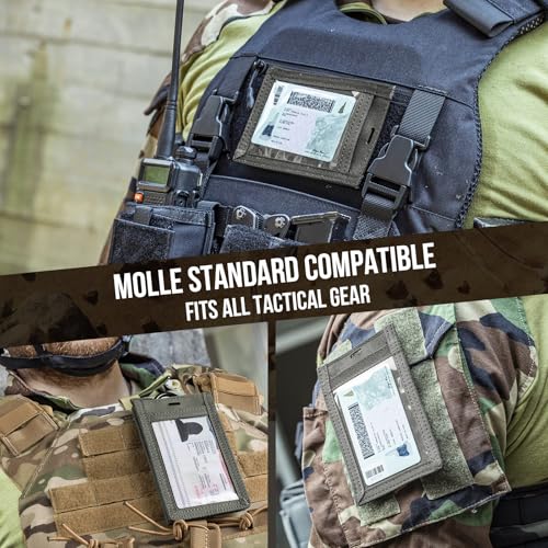 OneTigris Tactical ID Card Holder Hook & Loop Patch Badge Holder Neck Lanyard Key Ring and Credit Card Organizer (Shadow Gray-500D Codura) - color: Grey