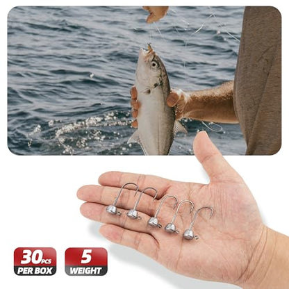 Ned Rig Jig Heads Kit – 30pcs Mushroom Jighead Hooks for Bass & Crappie Fishing Lures, Perfect for Soft Plastic Baits in Freshwater & Saltwater - size: 3/16oz