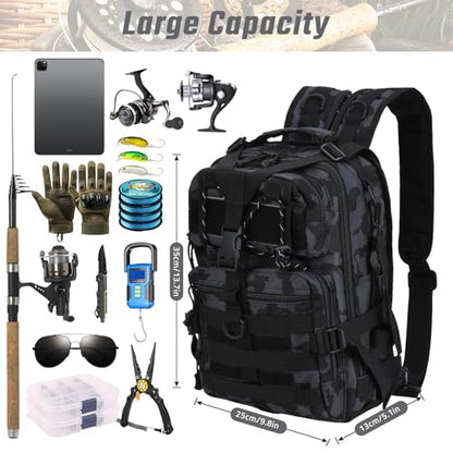 Fishing Tackle Backpack, Military Tactical Backpack Tactical Sling Backpack Bag Fishing Tackle Storage Bag Fish Gear Bag Molle Assault Pack Tactical Hiking Rucksack (Blue) - color: Blue