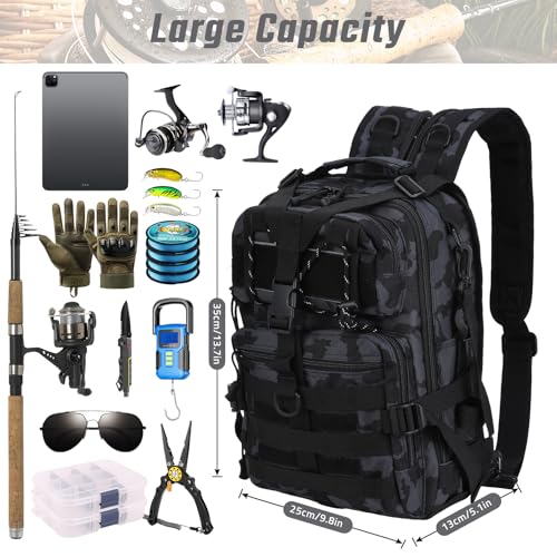 Fishing Tackle Backpack, Military Tactical Backpack Tactical Sling Backpack Bag Fishing Tackle Storage Bag Fish Gear Bag Molle Assault Pack Tactical Hiking Rucksack (Blue) - color: Blue