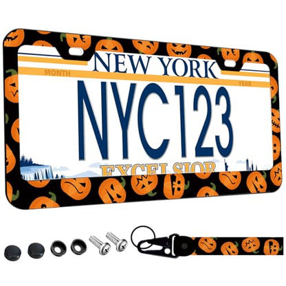 1-Pack Halloween Pumpkins License Plate Frames, 2 Holes Funny Halloween Aluminum License Plate Holder for Women Man, License Plate Cover fits US Vehicles 12.3" x 6.3" with Screws Caps & Keychain - color: Halloween-Pumpkins, size: 1PCS
