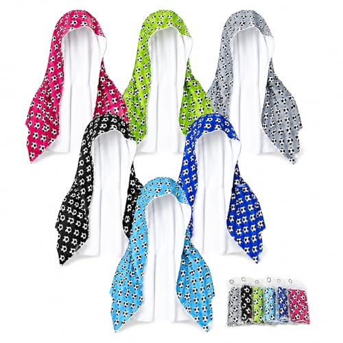 6 Pack Cooling Hoodie Towel, 25 x 12 Inch Hooded Neck Wrap with Pouches and Clips, Soft Breathable Ice Towel for Sports, Gym, Camping, Fishing, Cycling, Outdoor Work, Portable Set