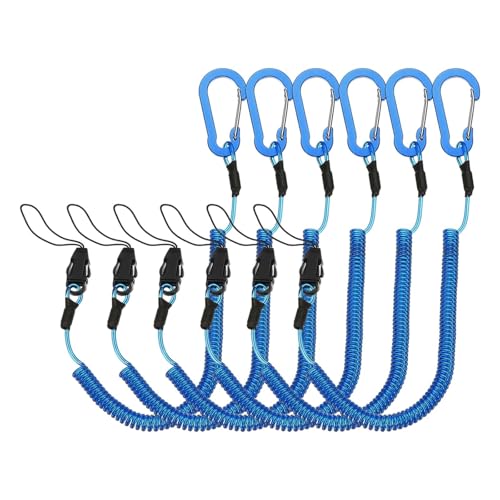 PATIKIL Coiled Lanyards with Buckle Retractable Safety Ring and Quick Release Detachable Buckle for Fishing Equipment - color: Blue, size: 59 Inch