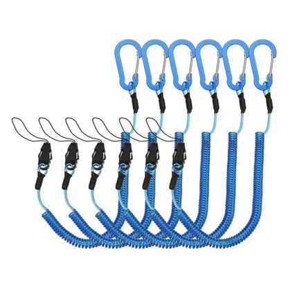 PATIKIL Coiled Lanyards with Buckle Retractable Safety Ring and Quick Release Detachable Buckle for Fishing Equipment - color: Blue, size: 59 Inch