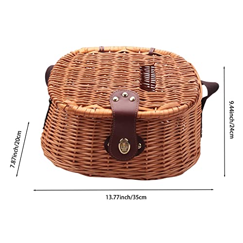 Wicker Basket Fishing Creel Trout Perch Cage Tackle Fisherman Box Outdoor Classical Willow Trout Fishing Creel Basket