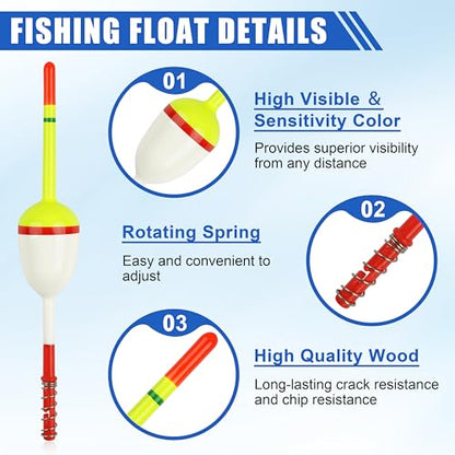 Wood Slip Bobbers Fishing Floats and Bobbers Spring Oval Stick Slip Floats for Crappie Catfish Trout Panfish Walleyes Bass Fishing 10/20pcs - color: 1.57in*0.91in*5.63in-10pcs