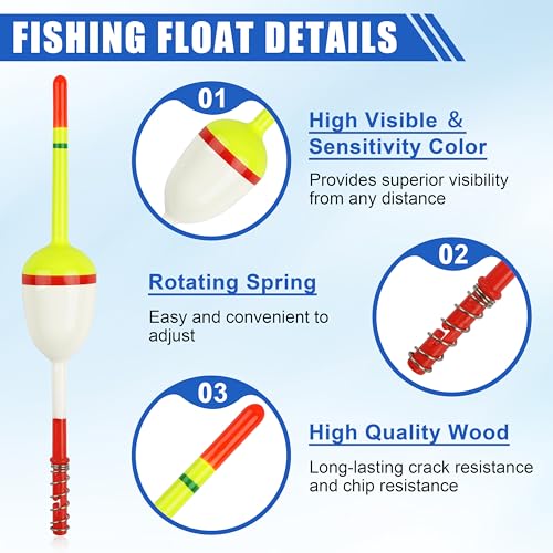 Wood Slip Bobbers Fishing Floats and Bobbers Spring Oval Stick Slip Floats for Crappie Catfish Trout Panfish Walleyes Bass Fishing 10/20pcs - color: 1.57in*0.91in*5.63in-20pcs