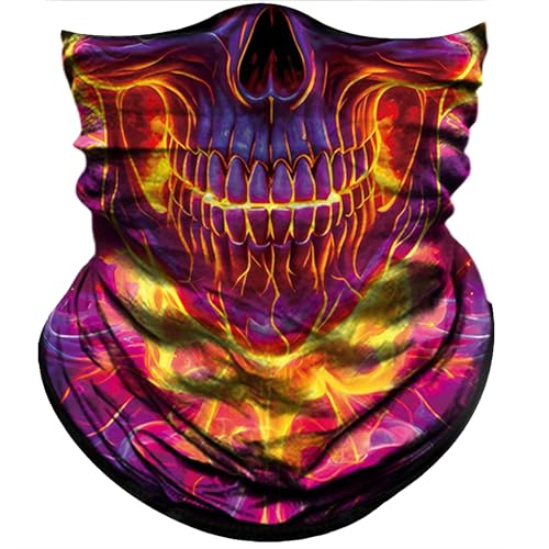 Obacle Bandana Face Mask Neck Gaiter Tube Mask Men Women for Sun Dust Protection - color: Skull Blue Fire Face