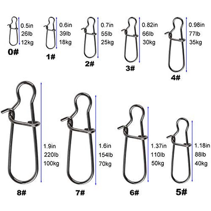 100 Pack Duo Lock Snaps Size 0-8 Black Nice Snap Swivel Solid Rings Stainless Steel Fishing Tackle Kit - Test: 26LB-220LB - size: 4#-77LB-100PCS