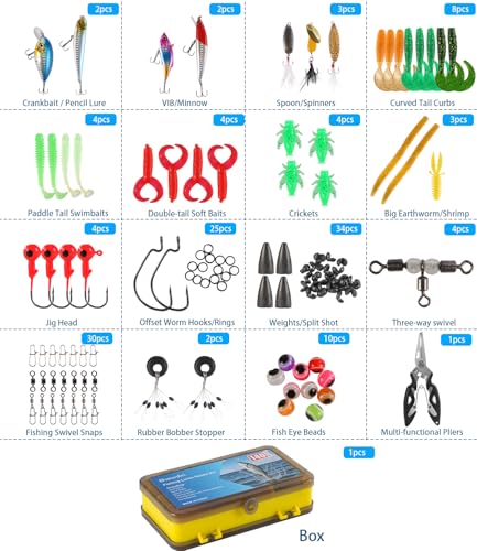 140/234PCS Fishing Lures Kit with Pliers, Fishing Gear Tackle Box Included Tackles, Bionic Baits,Spoon, Hooks, Weights Freshwater, Saltwater and Accessories for Men Women Kids - size: 140PCS