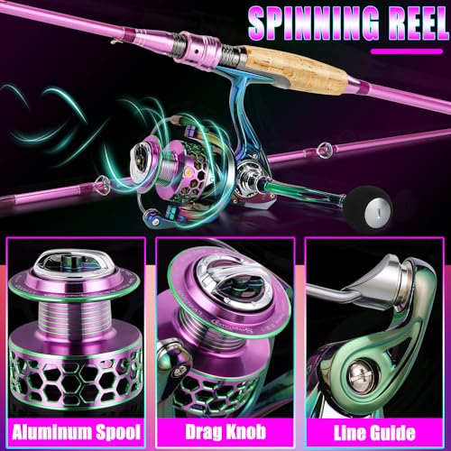 Sougayilang Spinning Rod Reel Combos,Colorful Two Pieces Spinning Pole with Smooth Strong Reel Available for Freshwater Bass Walleye Trout Fishing - size: 6.9ft/2000
