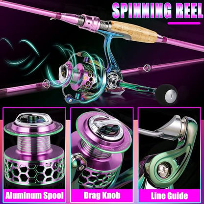 Sougayilang Spinning Rod Reel Combos,Colorful Two Pieces Spinning Pole with Smooth Strong Reel Available for Freshwater Bass Walleye Trout Fishing - size: 6.9ft/3000