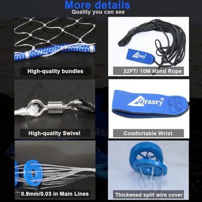 Drasry Saltwater American Fishing Cast Net 3/8inch Mesh Size for Bait Shrimp Trap Fish Heavy Duty Sinkers Throw Net 3FT/4FT/5FT/6FT/7FT/8FT/9FT/10FT Radius - color: White B, size: 6FT Radius, style: Mono -Zinc-iron-3/8" Mesh 0.66lb/Ft