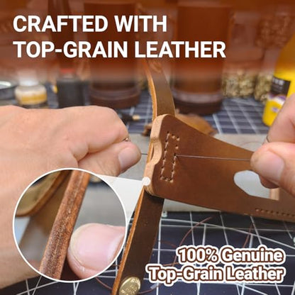 Brown Leather Fishing Rod Holster | Single Slot Belt Mount Carrier for Surf Fishing & Wading | Hands-Free Compatible with Fly Reels and Spinning Reels - color: Dark Brown