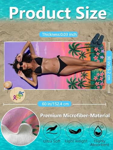 Tropical Summer Beach Towel with Clips Set - Coastal Seaside Sunset Wildflower Palm Tree Large Sand Free Towel 30x60 Inch for Beach Camping Swim Pool Gym Sports & Yoga - color: Btowels05