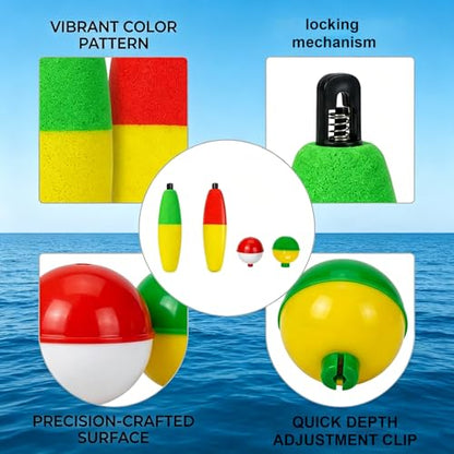 12-Piece Set Bobbers for Fishing, Weighted Fishing Bobbers, Quick Depth Adjustment, Low Visibility Conditions, Multi-Species Freshwatel, Tool-Free Setup, Distance Bite Detection