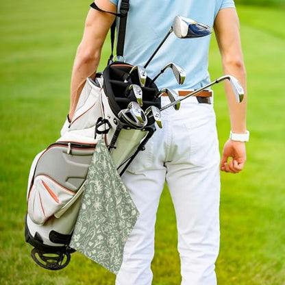 Sage Green Golf Towel Microfiber with Carabiner Clip, Funny Cleaning Cloth for Golf Balls & Clubs, Gift for Women Men, Golfers, Dad, Grandpa, Bag Accessories 16"*24"-Flowers Herbs Leaves - color: Sage Green