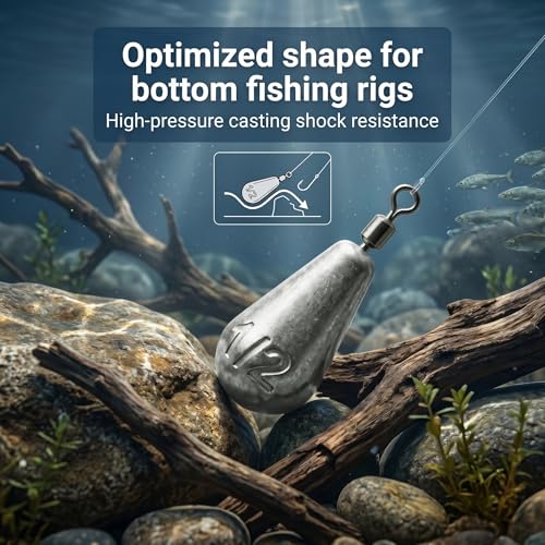 Drop Shot Fishing Weights with Rolling Swivel Streamlined Lead Fishing Sinkers for Freshwater Saltwater Catfish Bass Casting Fishing and Bottom Fishing Rigs - size: 3/5oz-14pcs-teardrop1