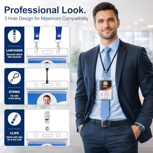 6 Pack Badge Holder, Plastic ID Badge Holder, Clear Waterproof ID Card Holder with Resealable Zip, 2.5" x 3.8" Vertical Name Tag Holder for Nurses and Office, Fits ID Card/Credit Card/Student Card