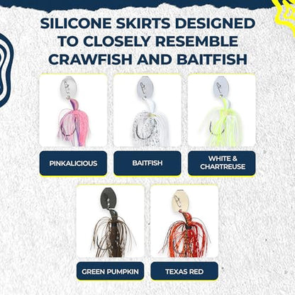 Sidewinder Bladed Jigs for Bass Fishing 1/2 Oz and 3/8 Oz | 2 and 5 - Pack | Fishing lures with 5/0 bladed jig head, vibrating shaker blade, low-column action, lifelike baitfish profile & skirt colors - size: 1/2 oz ( Pack of 5 )