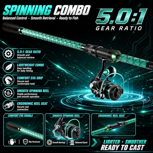 Sougayilang Surf Fishing Rod and Reel Combo, 9-12 ft 3-Piece Surf Rod with 4000-6000 Spinning Reel, Carbon Fiber Saltwater Fishing Combo for Beach Bank and Pier Fishing - size: 10ft