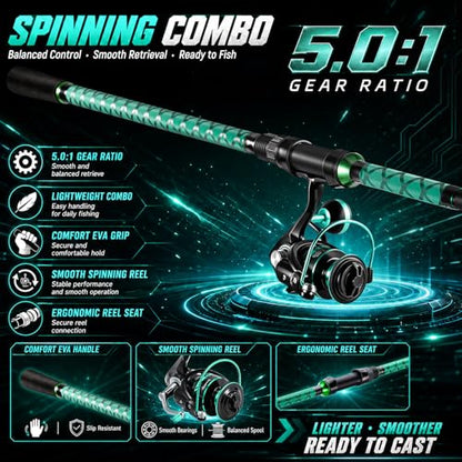 Sougayilang Surf Fishing Rod and Reel Combo, 9-12 ft 3-Piece Surf Rod with 4000-6000 Spinning Reel, Carbon Fiber Saltwater Fishing Combo for Beach Bank and Pier Fishing - size: 10ft