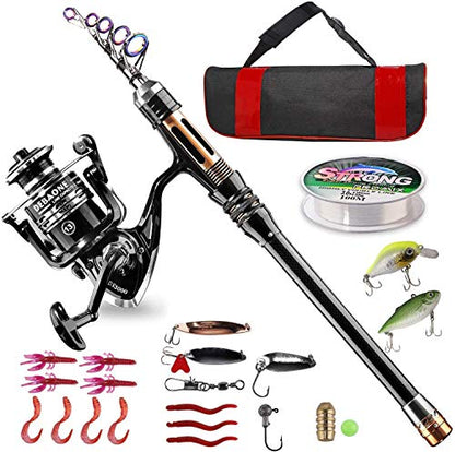BlueFire Fishing Rod Kit, Carbon Fiber Telescopic Fishing Pole and Reel Combo with Spinning Reel, Line, Lure, Hooks and Carrier Bag, Fishing Gear Set for Beginner Adults Saltwater Freshwater - color: 2.1M