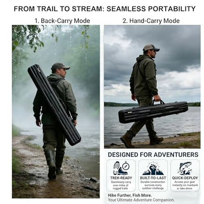 Hard Shell Fishing Rod Case, 50" Protective Rod Tube (4-in-1 Set) for 7ft 2-Piece Rods, Crushproof & Water-Resistant Travel Carrier, Heavy-Duty Storage for Bass, Fly & Saltwater Fishing