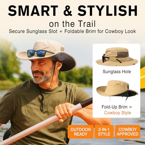 TOP-EX UVCoolix™ UV Protection Mens Sun Hat with Cooling Neck Flap Sunglass Lock Wide Brim Fishing Hats - color: Army Green, size: Medium-Large