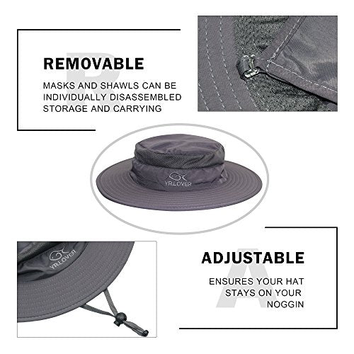 YR.Lover Outdoor UV Sun Protection Wide Brim Fishing Cap with Removable Flap - color: Dark Gray